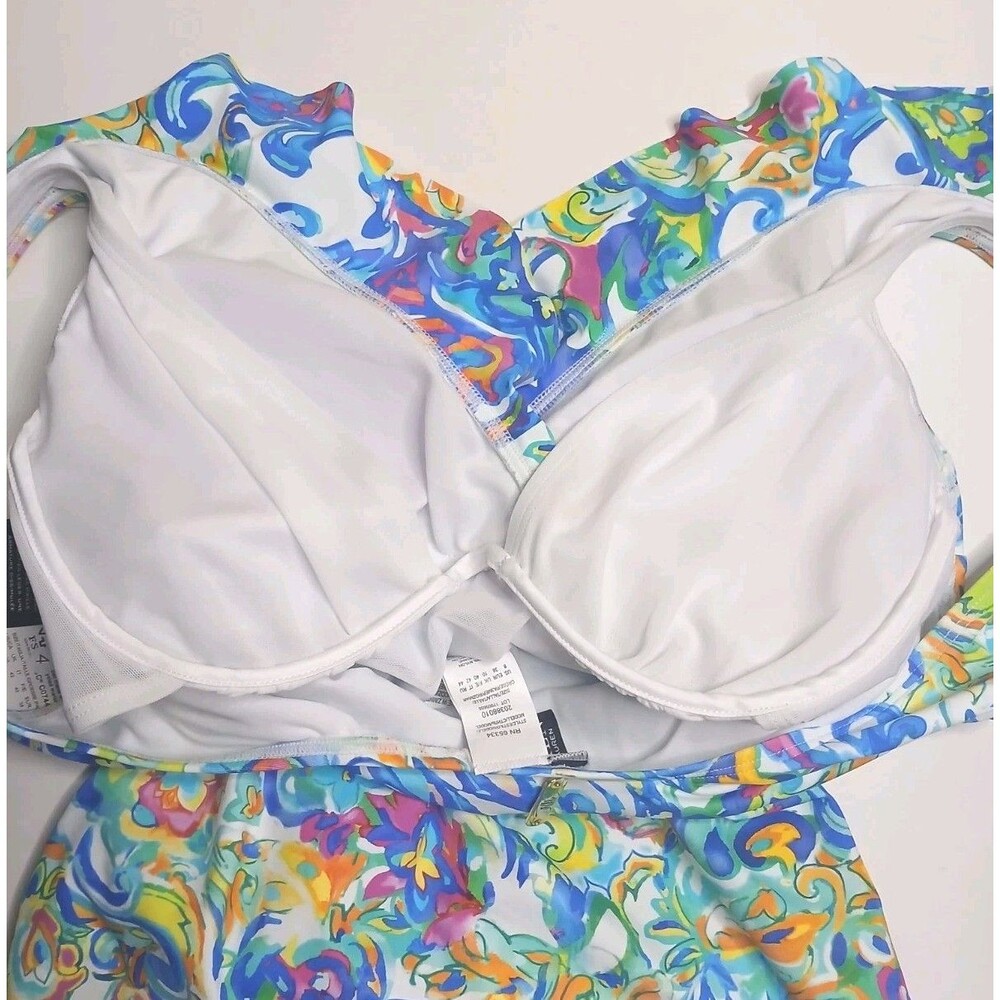 LAUREN Ralph Lauren Swimsuit Sz 8 Ruffle V-neck One Piece Multi Print - Picture 9 of 15